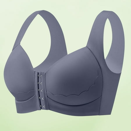 REORIAFEE Womens Bras Front Closure No Wire Gathered Together Bras Seamless Brassiere Breathable Wide Strap Comfy Corset Underwear Classic Comfortable Support Lingerie Blue XXL