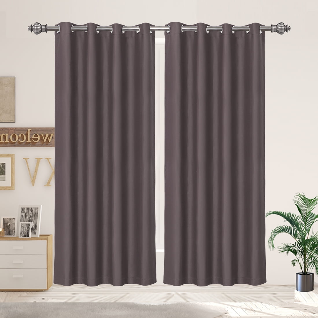 Blockout Window Curtain Energy Efficient Grommet Curtain Panel, 2pcs 52