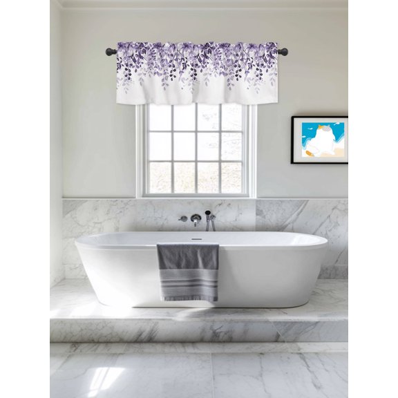 Valances for Windows,Farmhouse Eucalyptus Leaves Kitchen Curtain Valance Short Rod Pocket Panels Gradient Purple Foliage Small Window Treatment for Living Room Bedroom Bathroom,42"Wx12"L