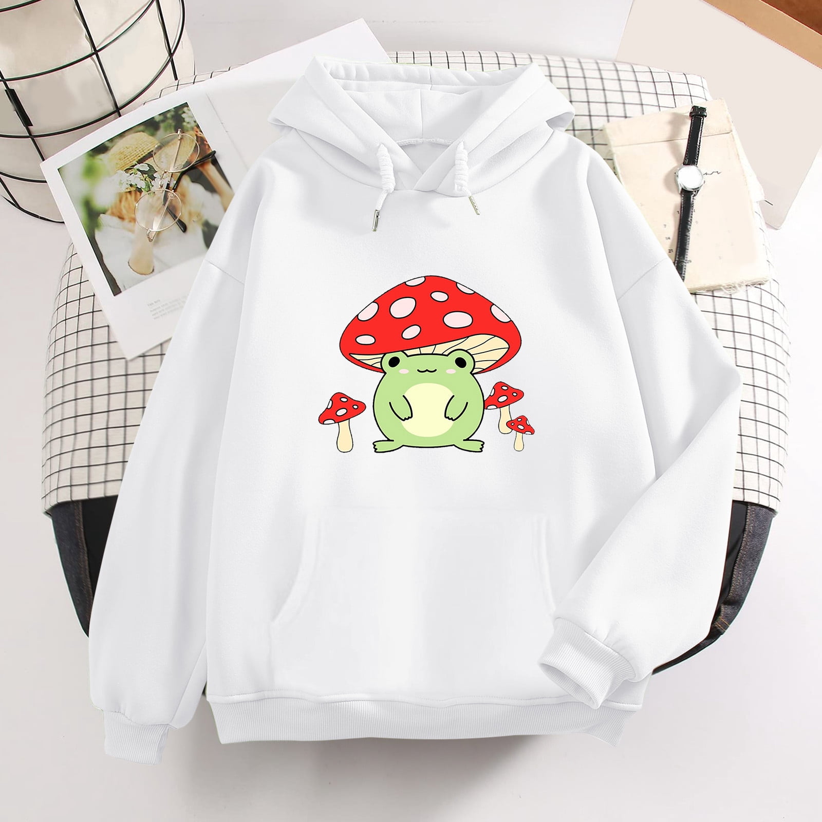 BDDVIQNN Womens Hoodie Womens Cute Frog Sweatshirt Kawaii Mushroom Hoodie  For Teen Girls Clothes Hoodie Sweatshirts White S - Walmart.com