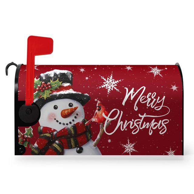 Funda para buzón Dacawin, 53 x 46 cm, diseño de muñeco de nieve navideño, color rojo