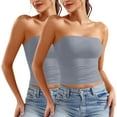 thumbnail image 2 of AKOEE 2 Pack Tube Tops for Women Undershirts Soft Stretch Cotton Strapless Off Shoulder Cropped Tee Blouses (M, Light Blue), 2 of 7