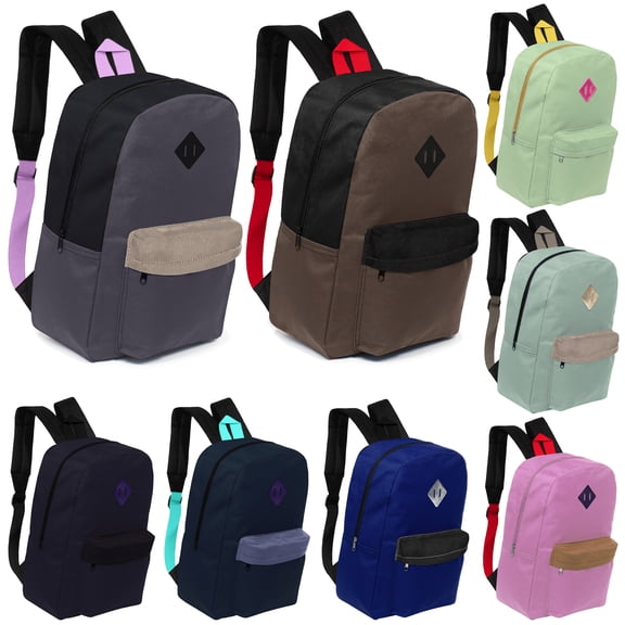 Moda West 17" Kids Padded Back Backpacks – Bulk Case of 24 in Assorted Colors for School, Donations, and Charitable Events