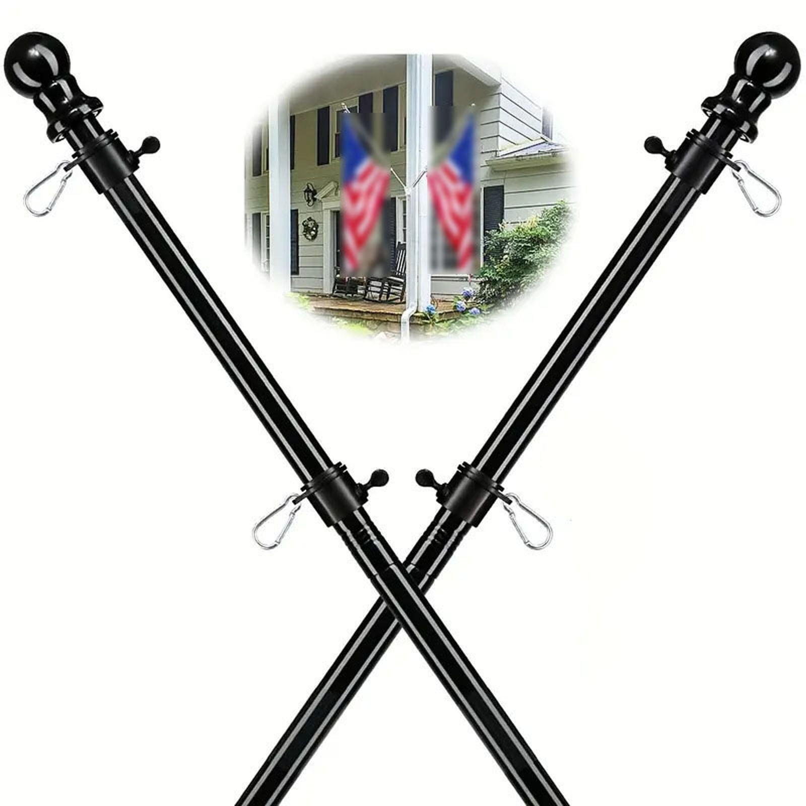 Flag Poles for Outside House 6FT Stainless Steel Metal Black Flag Pole kit Tangle Free Residential Heavy Duty for Truck,House,Porch,Yard,Boat Suitable for 3x5 Heavy Garden Flag