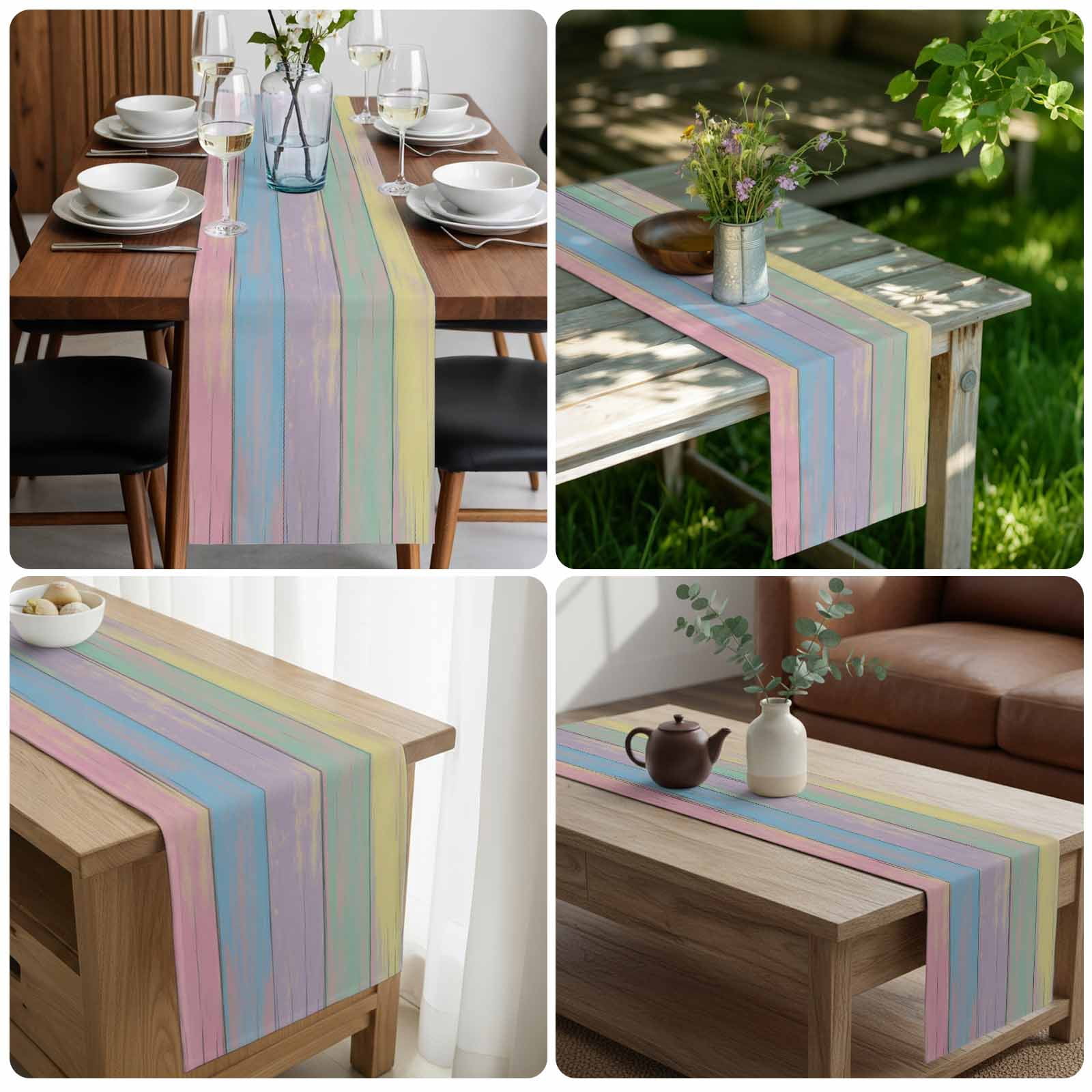Easter Table Runner 90 Inches Long Farmhouse Dress Scarves, Farmhouse Ombre Colorful Wooden Grain Retro Dining Tablerunner for Coffee Table/Kitchen Island/Party Décor, 13" x 90"