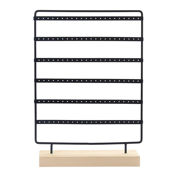 Organizador de joyas y pendientes con base de madera, 6 niveles negro