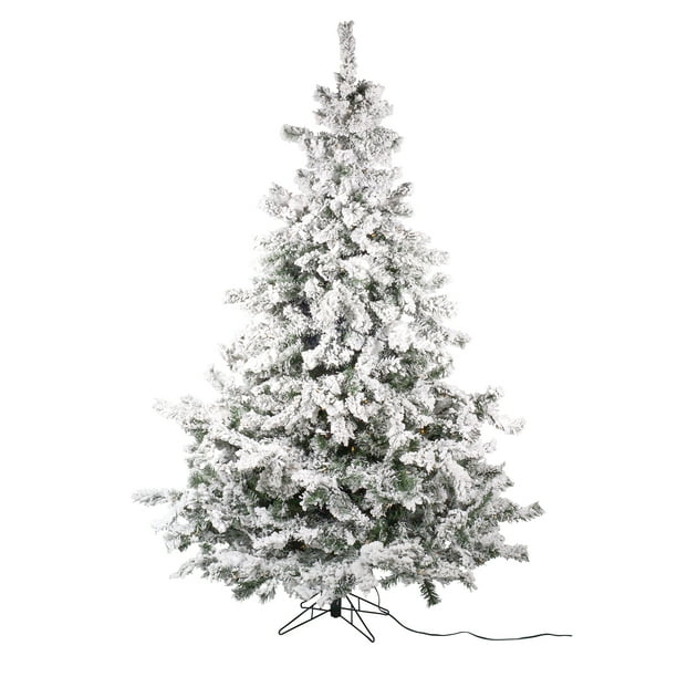 Set of 2 Pre-Lit Flocked Layered Utica Fir Artificial ...