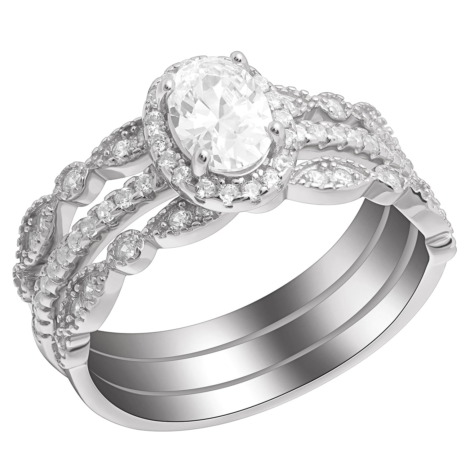 Amara Sterling Silver Oval CZ Bridal Wedding Ring Set Ginger Lyne Collection 