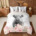 thumbnail image 3 of Erosebridal Highland Cow Bedding Comforter Set for Girls, Pink Floral Gray Marble King Bedding Sets, 3 of 6