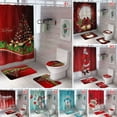 thumbnail image 2 of 4 PCS Christmas Bathroom Decorations Toilet Seat Cover Rug Shower Curtain Sets with Xmas Santa Claus Elk Snowman, 2 of 14