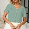 thumbnail image 2 of Women's Loose Round Neck Short Sleeve Jacquard T Shirt With Buttons, 2 of 2