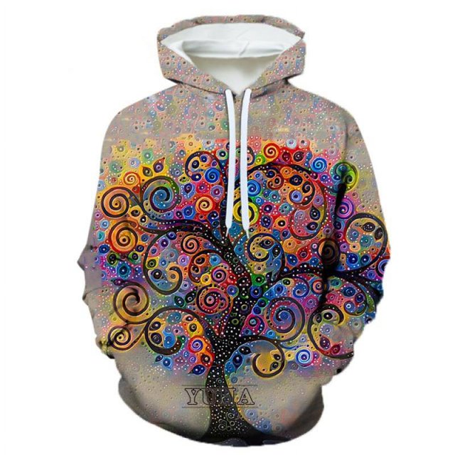 Spring Autumn Creative Psychedelic Tree Pattern Hoodies For Men 3D Printing Casual Pullovers Sweatshirt Streetwear Tops Hoodie-PZM12801 6XL