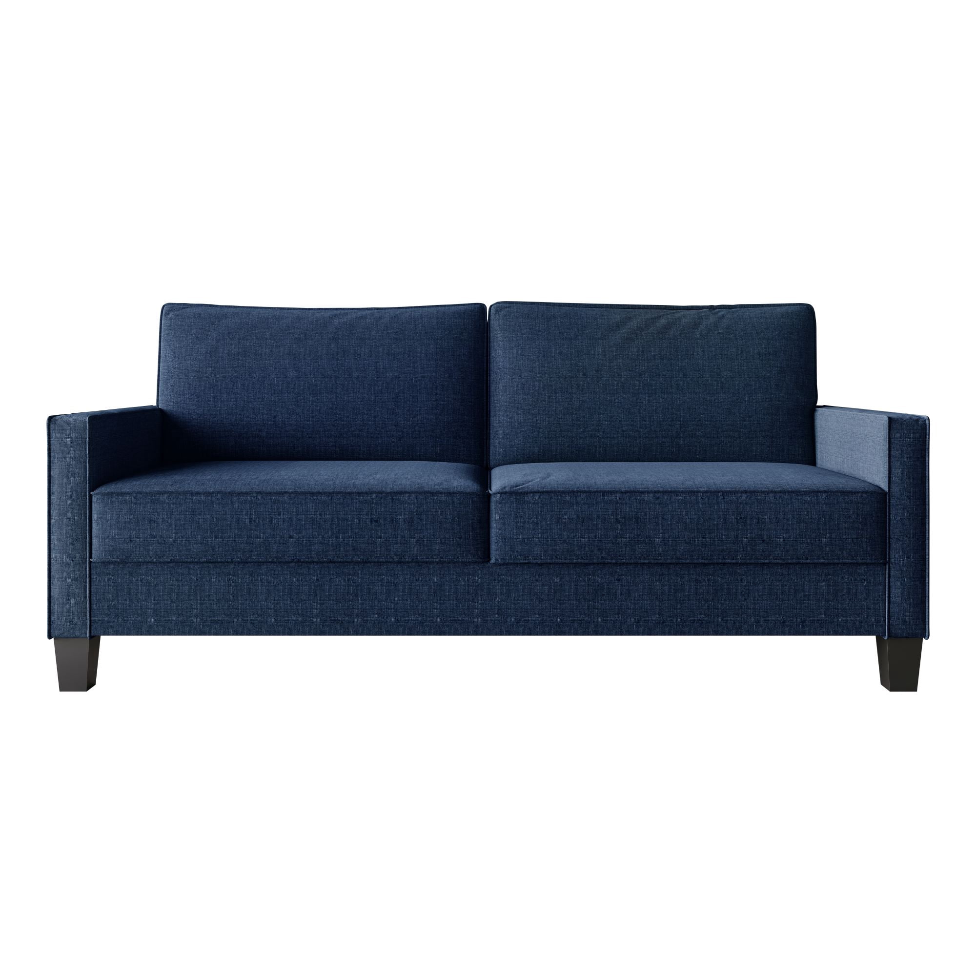 Home Design Marcia Square Arm Sofa with Padded Back and Seat, Modern Upholstery, Black Legs, Comfortable Living Room Seating, Blue