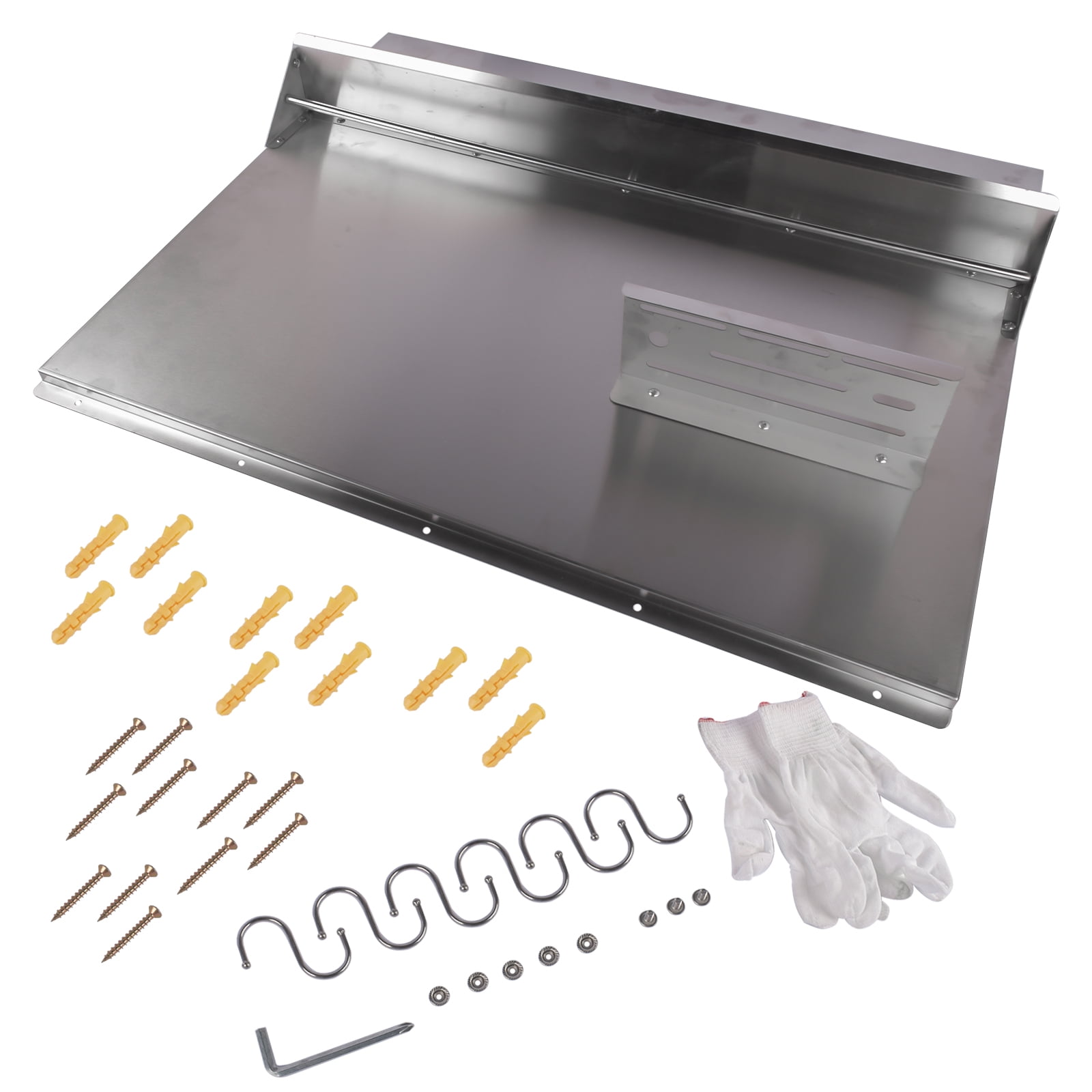 GELUOXI Range Backsplash with Shelf 36 x30.7 Inch Range Hood Wall Shield, Stainless Steel Backsplash Silver Splash Plate for Range Hood Stainless Backsplash with Storage Shelf and Hanging Rack