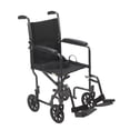 thumbnail image 1 of Silla de ruedas de transporte plegable y ligera Drive Medical TR39E-SV con reposapiés abatible, color plateado, 1 of 5