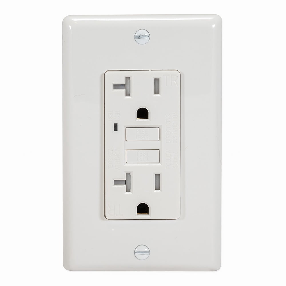 EZ-FLO 62175 Tamper Resistant Self-Test 20 Amp Slim GFCI Outlet with LED Indicator and Wall Plate, White