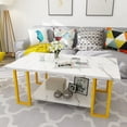 thumbnail image 6 of Baxluxe Marble Coffee Table, 40-inch Marble Top, Metal Steel Frame, white gold, 6 of 7