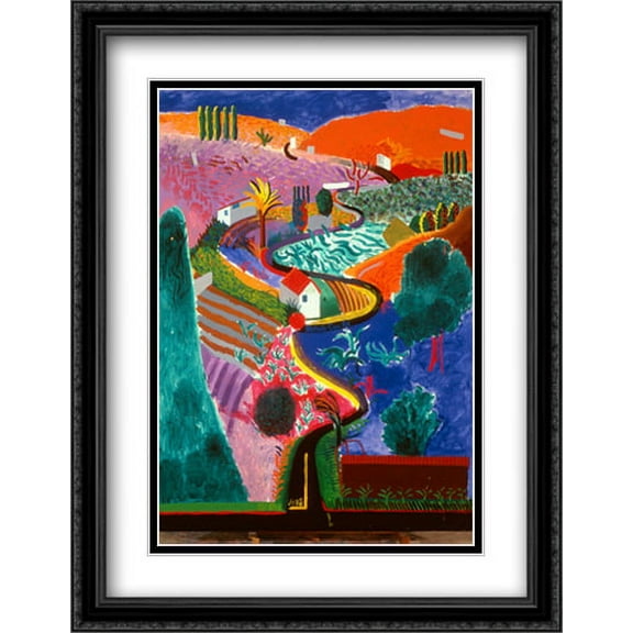 FrameToWall - Nichols Canyon 2x Matted 28x36 Large Black Ornate Framed Art Print by David Hockney