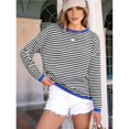 thumbnail image 6 of Womens Sweaters Long Sleeve Crew Neck Color Block Striped Casual Knitted Pullover Tops Black & Blue S, 6 of 9