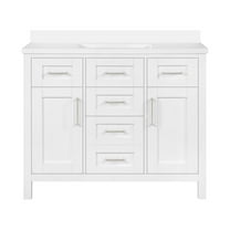 Ove Decors Tahoe III 42 in W x 21 in D Pure White Single Sink Bathroom Vanity with Engineered Marble Countertop and Mirror