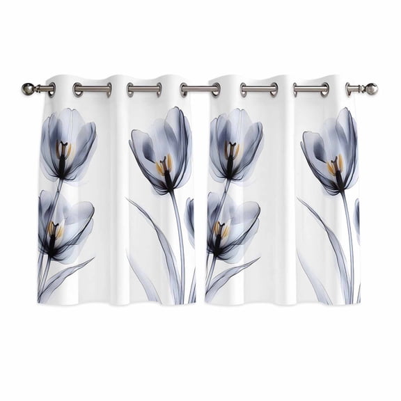 Light Grey Tulip Kitchen Curtains Short 54 Inch Length, Rustic Elegant Floral Botanical Grommet Top Bedroom Living Room Curtains, Light Filtering Cafe Curtain Drapes 2 Panels Set 84''x54''