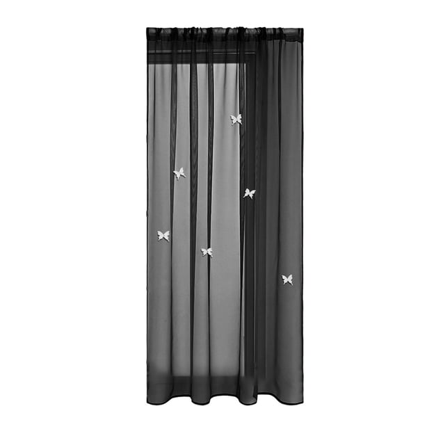 Fasiaou 39x51 Inch Solid Color Sheer Curtain with Double-Layered Butterfly Brooch, Rod Pocket Design for Home Holiday and Everyday Decor, Light Filtering Polyester,Black