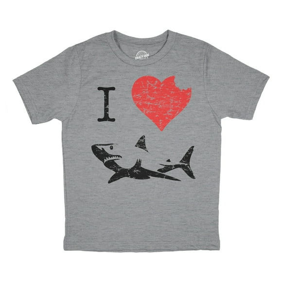 T-shirt Classique pour Jeunes « I Love Sharks » pour Enfants, Chandail « Shark Bite », T-Shirt Shark (Gris Chiné Pâle) - TG