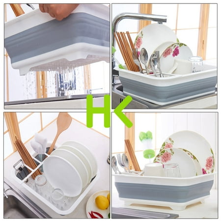 HK 14.49x12.28x4.92 Dish Drying Rack Dish Drainer w/Utensil Holder Antimicrobial Multi-function