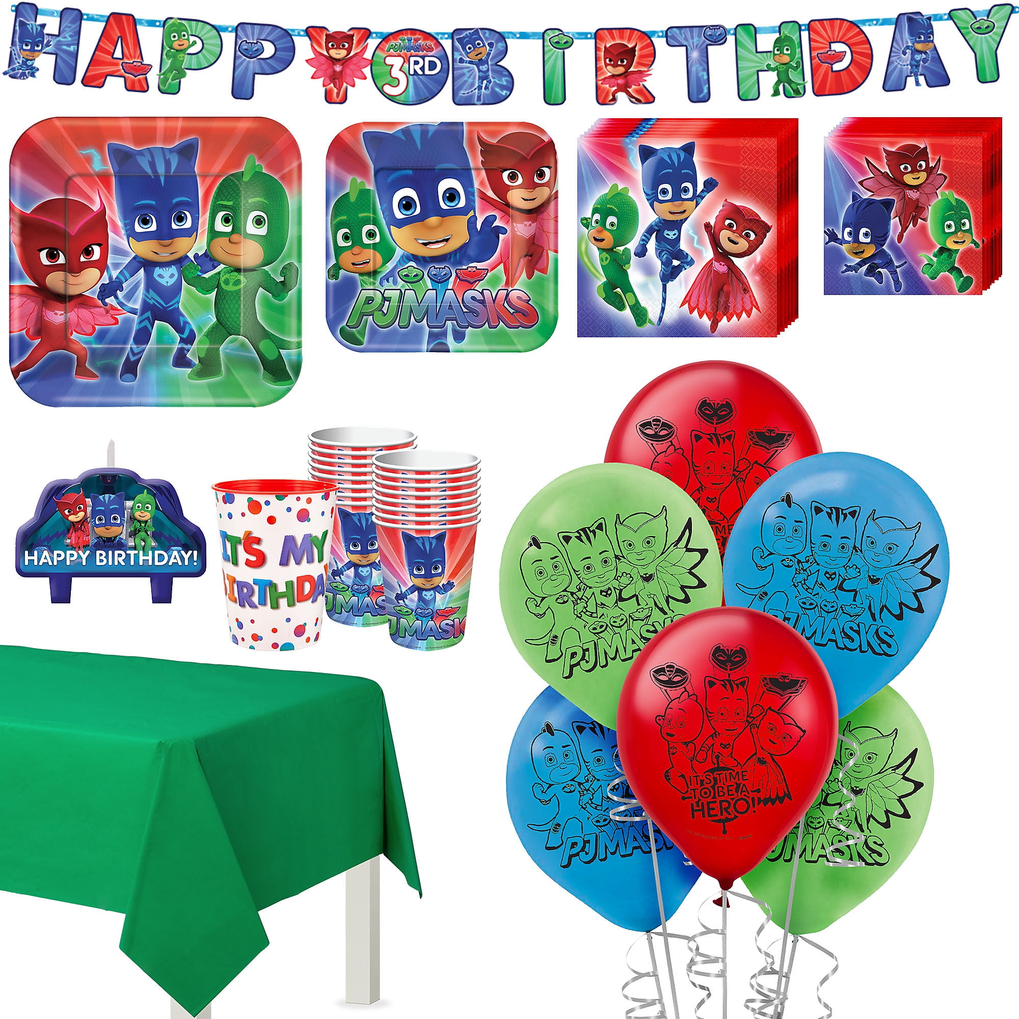 PJ Masks Party Supplies Bundle 98 Pieces Disposable Tableware Pack for 16 Guests