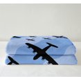 thumbnail image 3 of Airplane Throw Blanket 40x50 Size Aircrafts Silhouette Fleece Blanket Old Bomber Planes Blanket Blue Wave Stripes Plush Blanket Super Soft,Aviation Themed Airplane Decor Room, 3 of 6