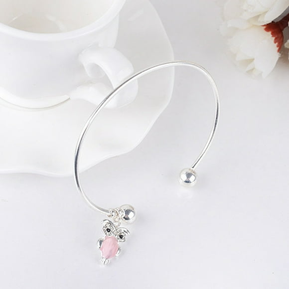 Dalazy Cute Lovely Silver Color girls bangle Owl Shape Pendant Artificial Opal Decoration Alloy Bracelet Bangle for Women Girls