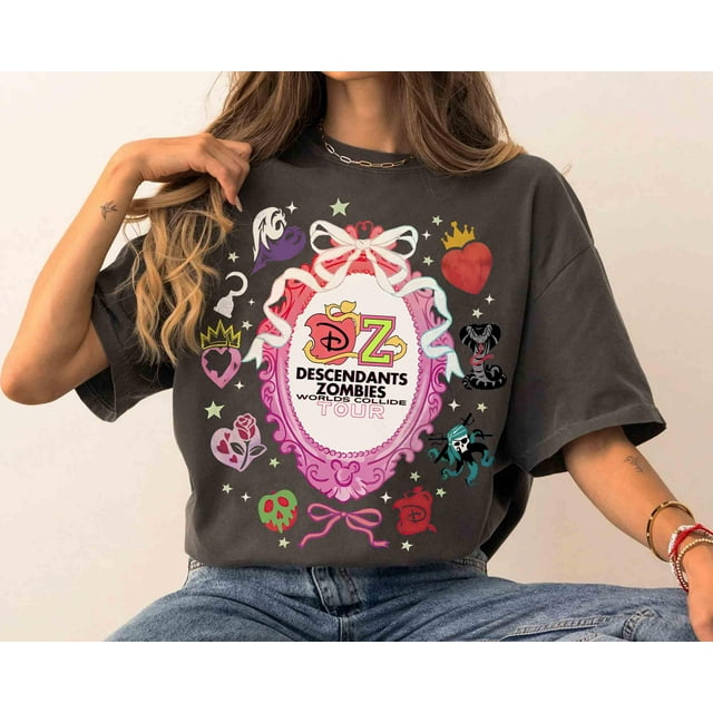 Coquette Bow Descendants Zombies World Tour Heart T-Shirt, Disney The Rise Of Red Characte - Pepper - S