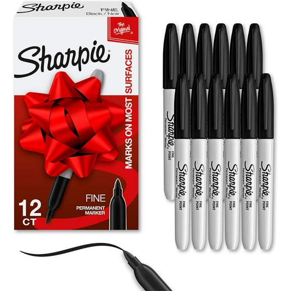 Sharpie Permanent Markers, Fine Tip, Black, 12 Count - For Classroom, Office, & Home, Quick Drying, Fade Resistant, For Wood, Plastic, Paper, Metal, And More, Ideal for Posters, Drawing, Coloring