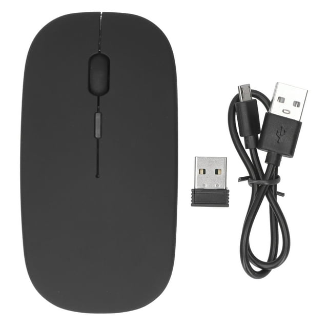 Ratón inalámbrico recargable de 2,4 GHz, ergonómico, ligero, 1600 DPI, sin ruido, con sensor óptico inteligente, color negro