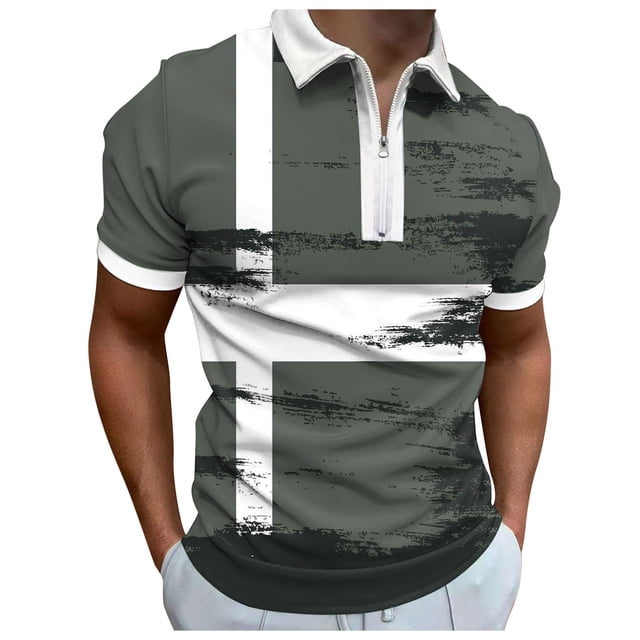 Cathalem Polos pour Hommes Manches Courtes Classique Extensible Ajusté Chemises Décontractées, Gris TTG