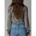 thumbnail image 5 of Women Vintage French‑Style Chiffon Printed Blouse, Deep‑V Neck Ruffle‑Sleeve Summer Vacation Tops, 5 of 9