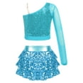 thumbnail image 2 of Haitryli Kids Girls 2 Piece Sequin Crop Top with Tiered Skirts Dance Outfits for Hip Hop Jazz Cheer Performance Light Blue 16, 2 of 5