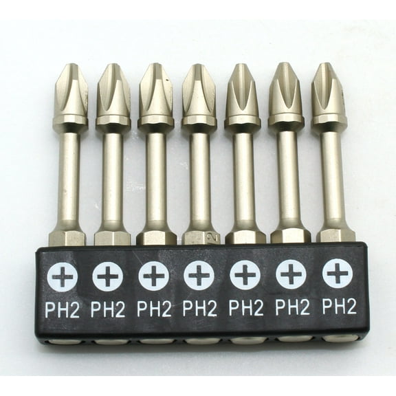 TMAX 7 pc PH2 Phillips #2 High Torque Impact Screwdriver Insert Bits Set S2 Steel Torsion Resistant, 2 Inch Long, 1/4 Inch Hex Shank with Quick Release Slot