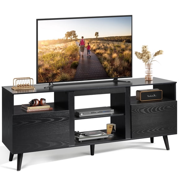 GALAXHERO TV Stand for 65-Inch TV, 58-Inch Entertainment Center with 2 Storage Cabinets, Media Console for Living Room, Bedroom, Office, Black