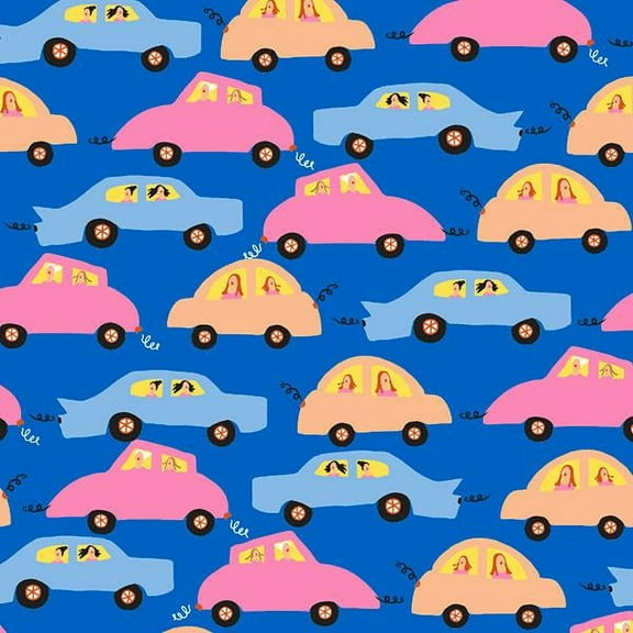 Quilting Treasures City Gal Cars Blue Pink Yellow Multi 100% Cotton Fabric sold by the yard