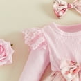 thumbnail image 6 of Cjfdfy Newborn Baby Girl Floral Romper Dress Lace Ruffles Long Sleeve Ribbed Knit Bodysuit and Headband Stocking Baby Vintage Clothes Infant Cute Coming Home Outfit 0-18M, 6 of 9