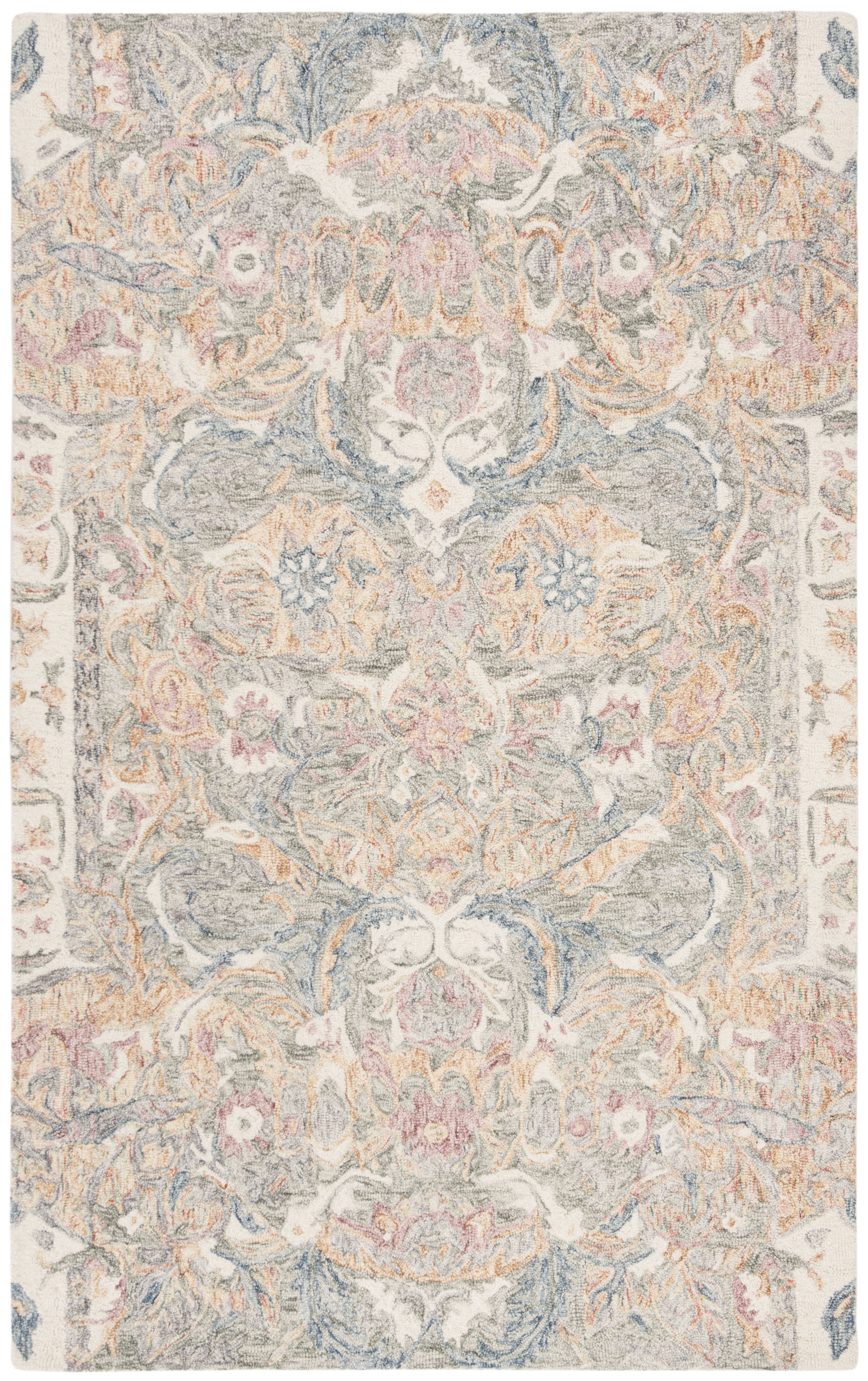 SAFAVIEH Aubusson Fiona Abstract Floral Wool Area Rug, Ivory/Sage, 5' x 8'