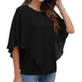 thumbnail image 6 of USSUMA T-Shirts for Women Trendy Women's Summer Casual Loose Chiffon Flowy Tops Elegant Batwing Sleeve Irregular Hem Blouses Poncho Shirts, 6 of 8
