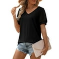 thumbnail image 4 of Womens Summer Tops V Neck T Shirts Swiss Dot Puff Sleeve Tops Loose Casual Tshirts, 4 of 5