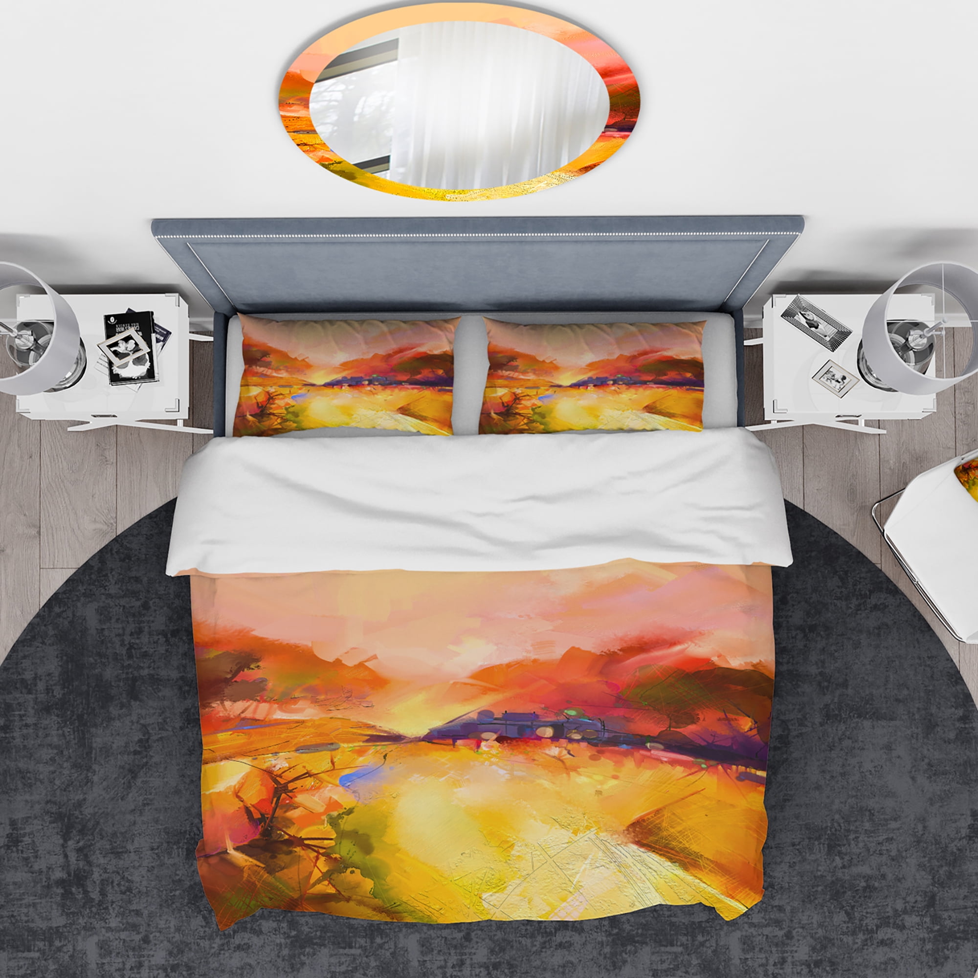 Designart 'Colorful Yellow Red Floral Background' Traditional Duvet Cover Set