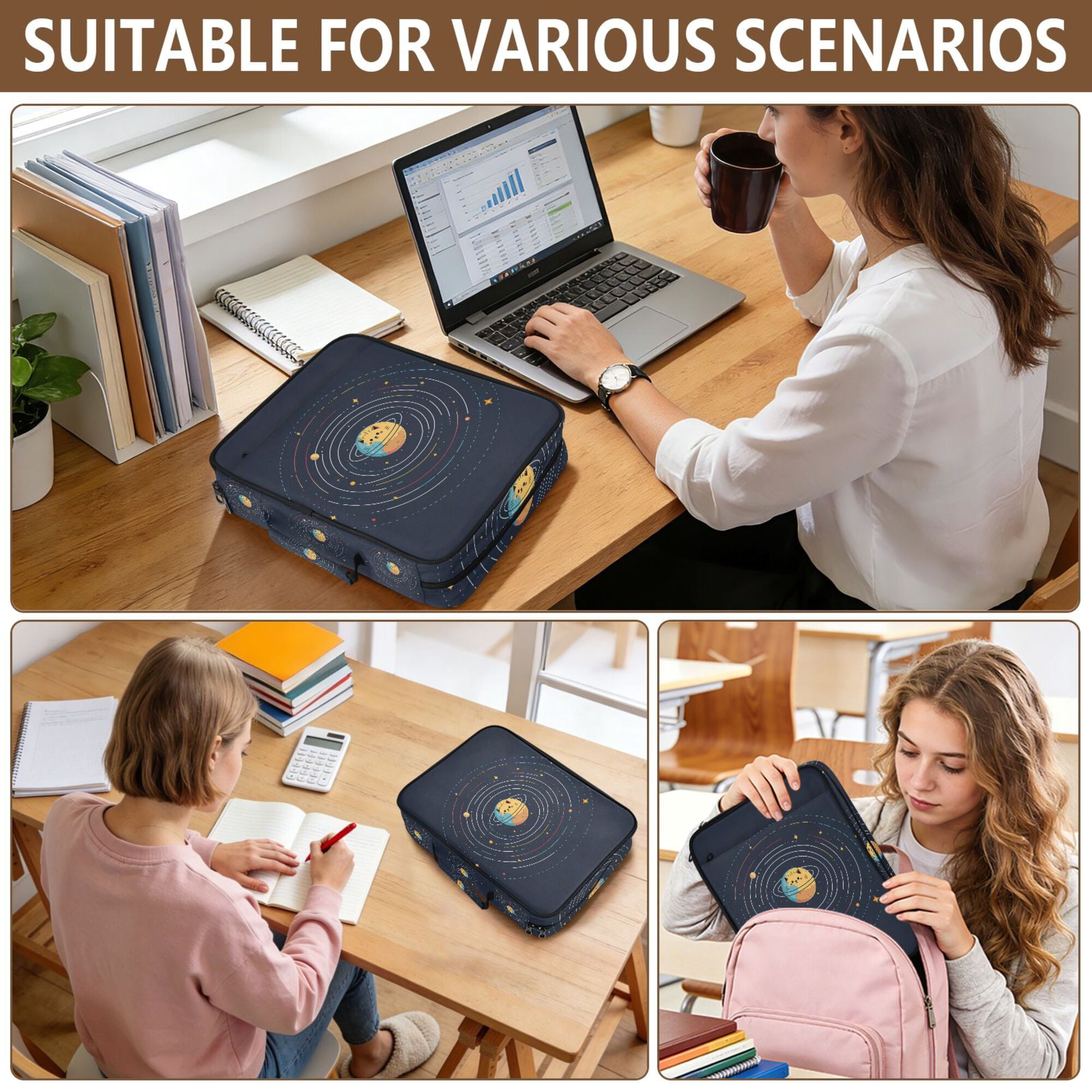 FORMRS Accordion File Folder A4 Size 7-Pocket Expanding Document Organizer Bag with 3 Ring Binder, Cat Planet