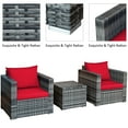 thumbnail image 4 of Patiojoy 3-Piece Patio Wicker Conversation Set Bistro Rattan Sofa Chair with Washable Cushion Mix Gray & Red, 4 of 10