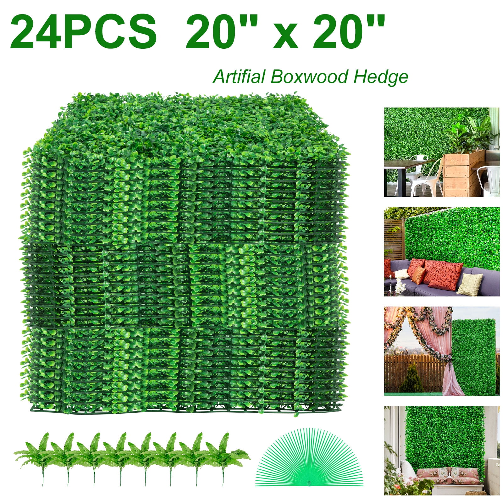 12pcs/24pcs Artificial Milan Grass Boxwood Mat Wall Hedge Decor Fence Yard Home 