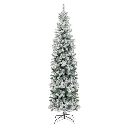 Best Choice Products 7.5-foot Snow Flocked Artificial Pencil Christmas Tree Holiday Decoration with Metal Stand, (Best Small Weeping Trees)