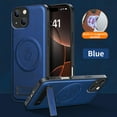 thumbnail image 2 of for iPhone 14 Plus Case Magnetic Bracket, Built-in Invisible Kickstand [Compatible with Magsafe] Wireless Charging PU Leather Rugged Protection for iPhone 14 Plus Phone Cases, Blue, 2 of 8